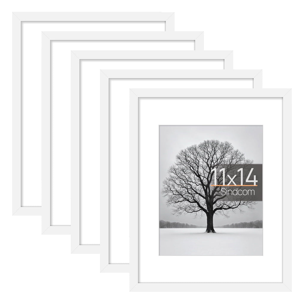 5 PACK 11x14 Matted to 8x10 Gallery Wall Picture Frame, White Photo Frames