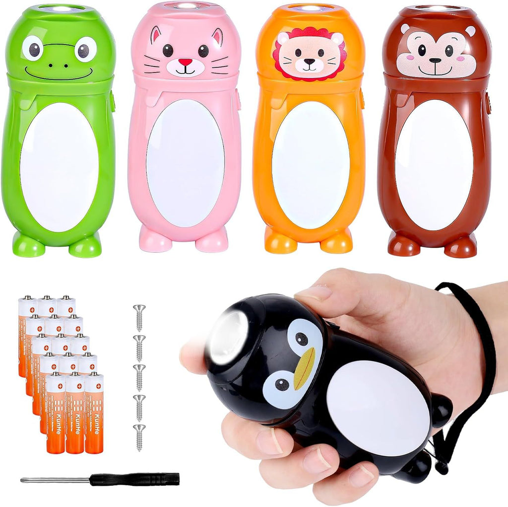 5 Pack Animal Flashlights for Kids 2 in 1 Camping Lantern Flashlights Christmas Stocking Stuffers Flashlights Small Toddler Flashlight Kids Party Favors Halloween Christmas Gift for Girls Boys