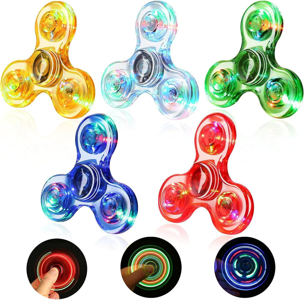 5 Pack LED Light Up Fidget Spinners,Glow in The Dark Sensory Toys for Kids,Fidget Stress Toys for Anxiety Relief,Party Favors,Classroom Prizes,Stocking Stuffers