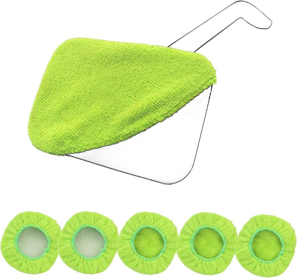 5 Pack Microfiber Pads – Replacement Heads Cover for Windshield Cleaner Tools. Washable & Reusable Square Pads (Green). Fits Window Reach Tool - Handle Not Included