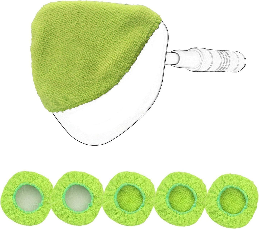 5 Pack Microfiber Pads – Replacement Heads Cover for Xindell Windshield Cleaner Tools. Washable & Reusable Triangle Pads (Green). Fits Window Reach Tool - Handle Not Included
