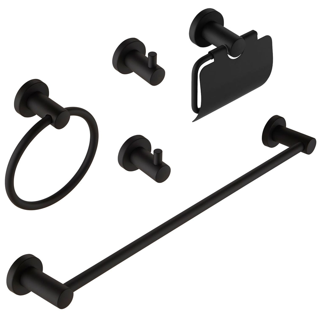 5-Piece Bath Hardware Set with Towel Bar Towel Ring Towel Hook Toilet Paper Holder
