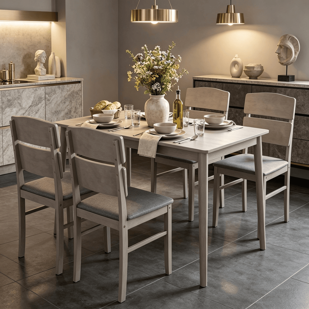 5-Piece Dining Table Set High Curved Back for 4 People Modern Dining Room Furniture Includes 4 Dining Chairs And 1 Table