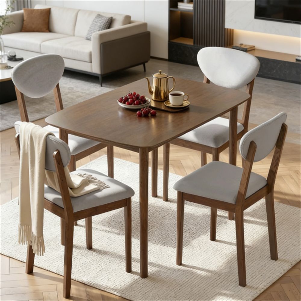 5-piece dining table set, modern table and chairs, kitchen set, living room set, light gray