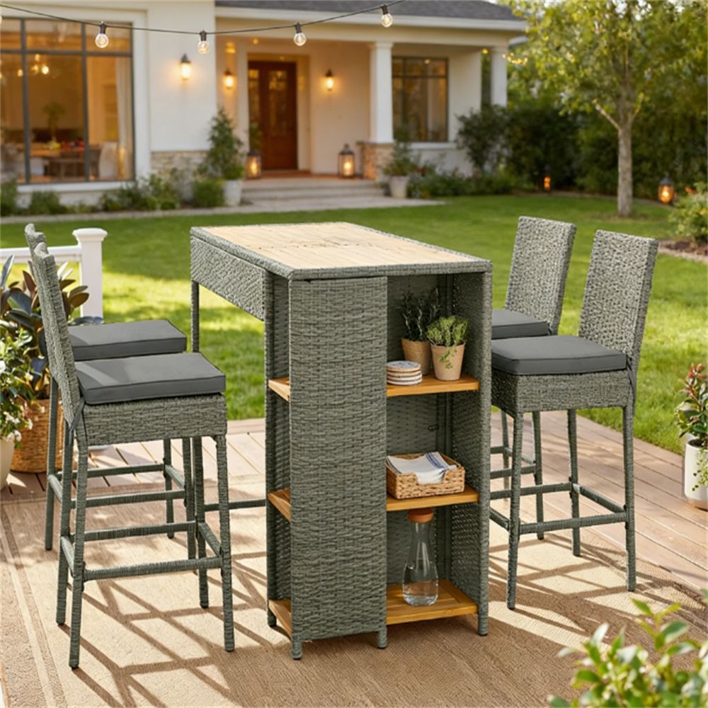 5-piece outdoor bar counter, outdoor tables and chairs, gray