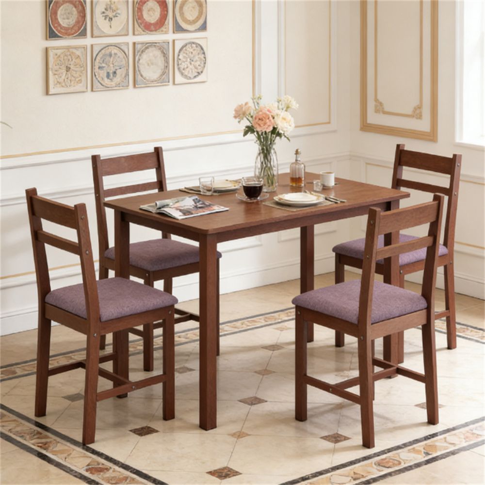 5-piece set table with chairs, farmhouse living room set, kitchen set, light brown