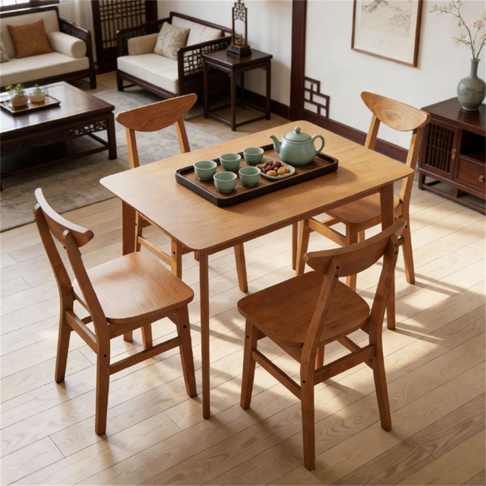 5-piece solid wood dining room, farmhouse dining table, 4 chairs, dining room set, suitable for small spaces, walnut wood