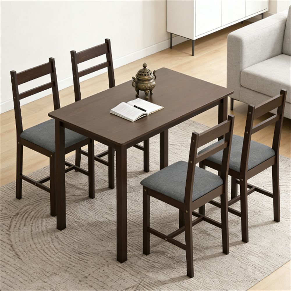 5-piece solid wood dining table, farmhouse kitchen dining table and chairs, suitable for dining rooms, living rooms, walnut wood