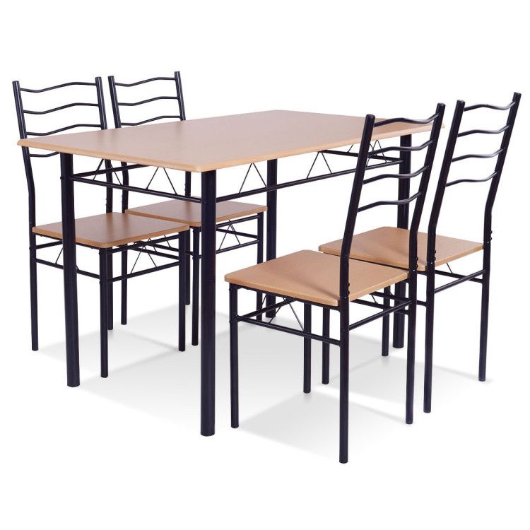 5 Pieces Wood Metal Dining Table Set with 4 Chairs
