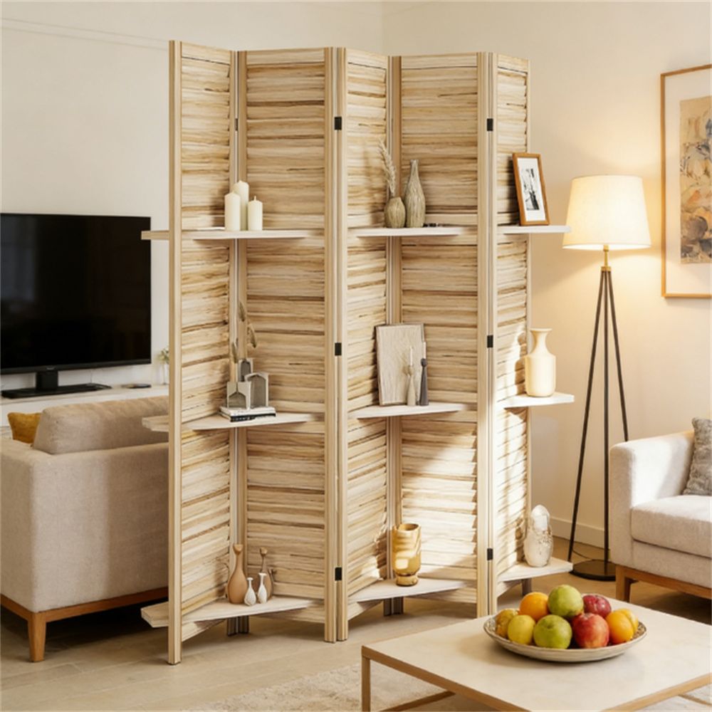 5 room dividers, privacy screen, space saving, natural wood