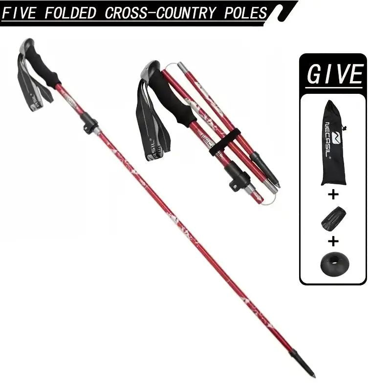5-Section Collapsible Hiking Poles - Lightweight Trekking Poles with Secure External Lock, Adjustable Length, Sturdy - Ergonomic EVA Grip for Mountain Climbing, Camping, Trail Hiking - Perfect Gift fo