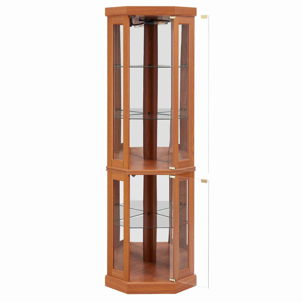 5-Tier Lighted Corner Curio Display Cabinet Adjustable Glass Display Case with Light Bulb Anti-Tipping Hardware for Collectibles, Wine & Decor