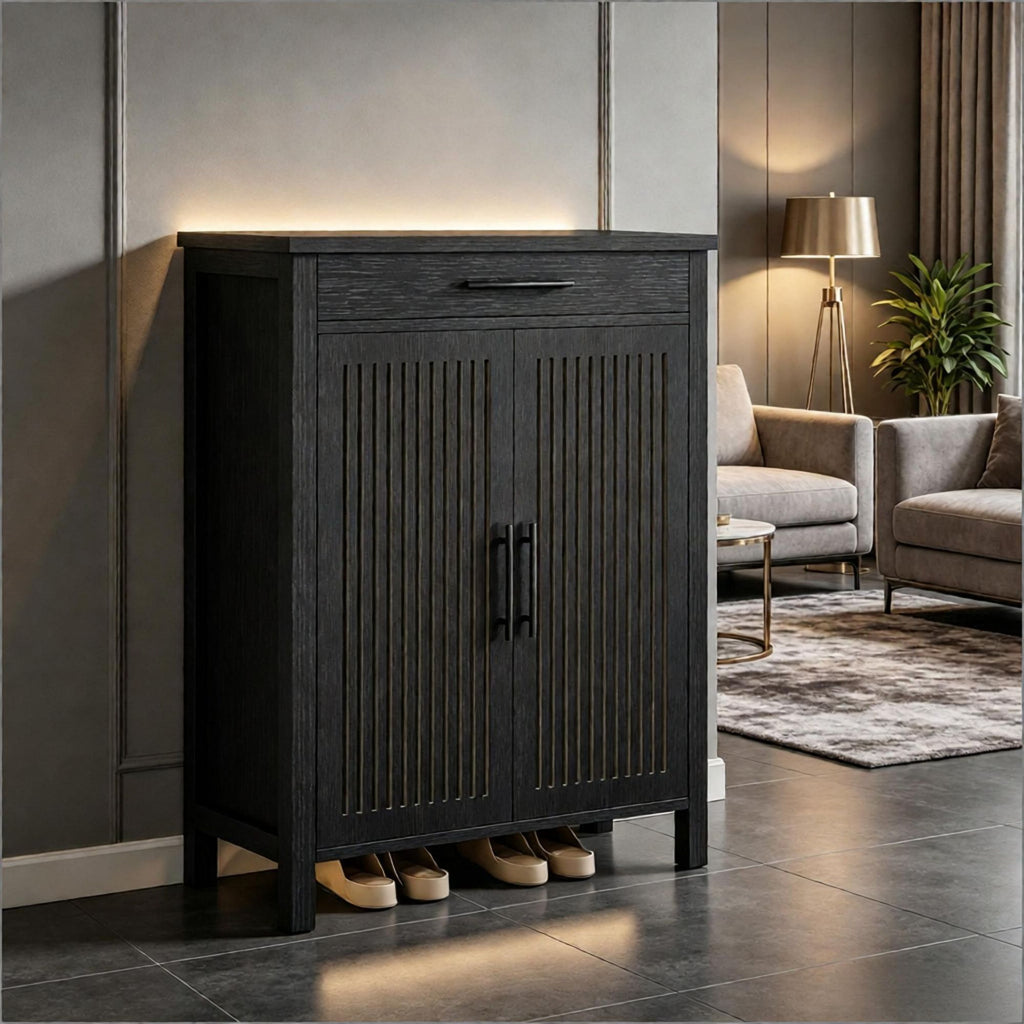 5-Tier Shoe Cabinet with Louvered Doors And Drawer for Home Organization Storage Cabinet with Drawers for Living Room Bedroom