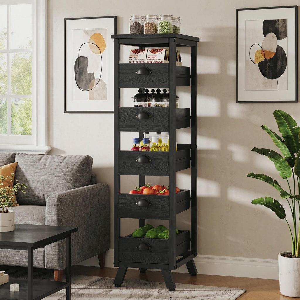 5-Tier Wood Storage Rack Fruit And Vegetable Basket Snack Stand Eco-Friendly Kitchen Organizer for Home