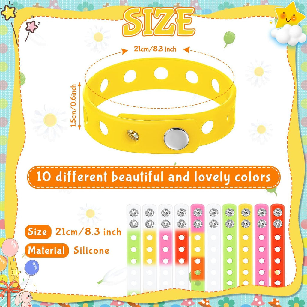 50 Pcs Silicone Charm Bracelets Adjustable Rubber Wristbands Cute Colorful Bracelets