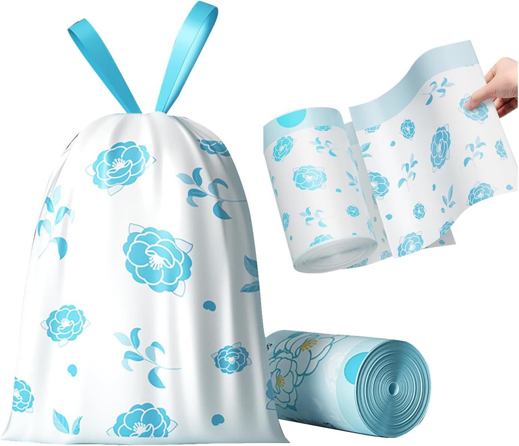 50pcs 4 Gallon Trash Bags Drawstring Tear-Free Separated Plastic Can Liner for Bathroom Office Home Bedroom Small Garbage Basket Bags