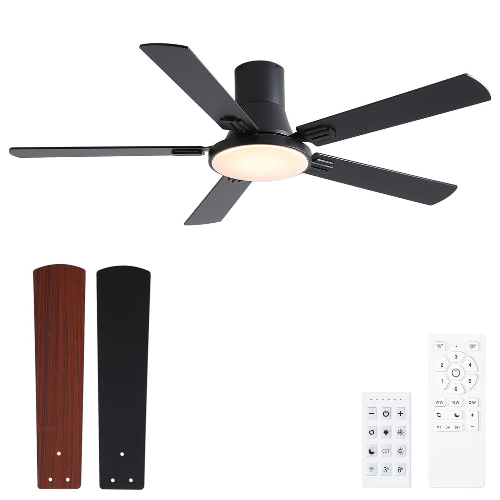 52 in. Integrated LED Farmhouse Indoor/Outdoor Black Smart Ceiling Fan with Remote Control