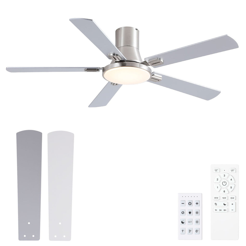 52 in. Integrated LED Farmhouse Indoor/Outdoor Nickel Smart Ceiling Fan with Remote Control