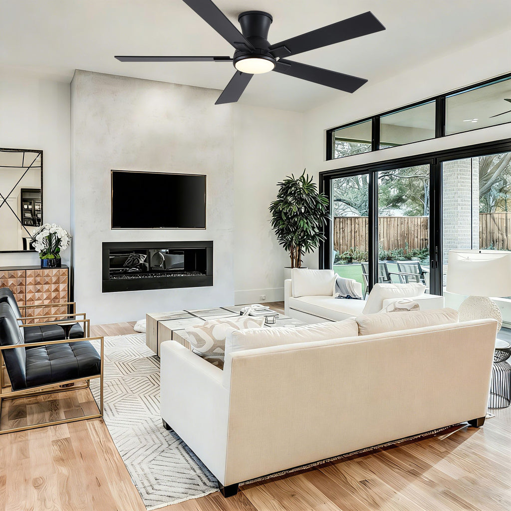 52 in. Matte Black Modern Low Profile Flush Mount Intergrated LED Ceiling Fan with Light and Reversible Quiet Motor