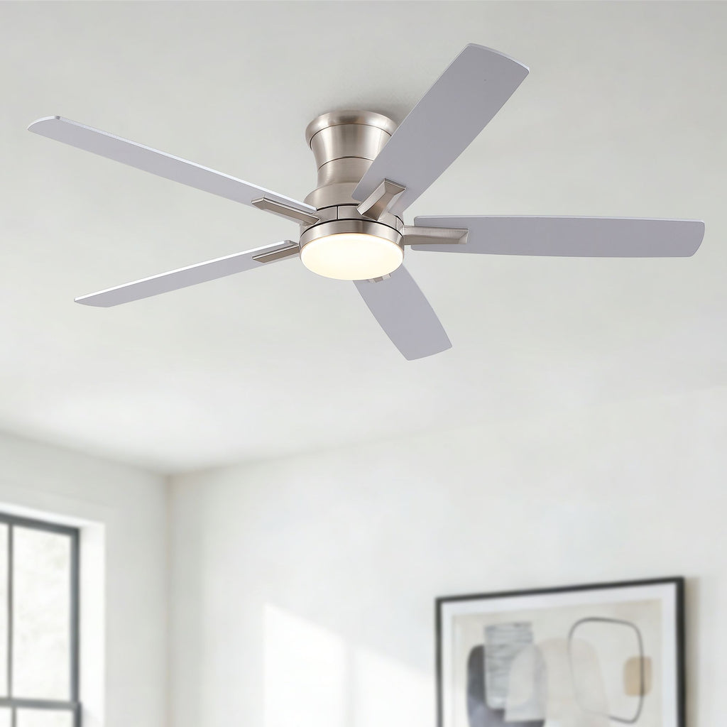 52 in. Mordern Brushed Nickel Flush Mount Ceiling Fan with Light and Remote Control Reversible Quiet Motor