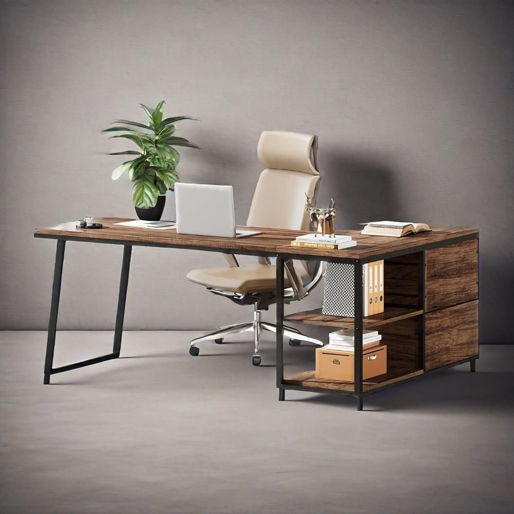 53" L Shaped Office Desk, Reversible Corner Computer Desk with 3 File Drawers and 2 Storage Shelves