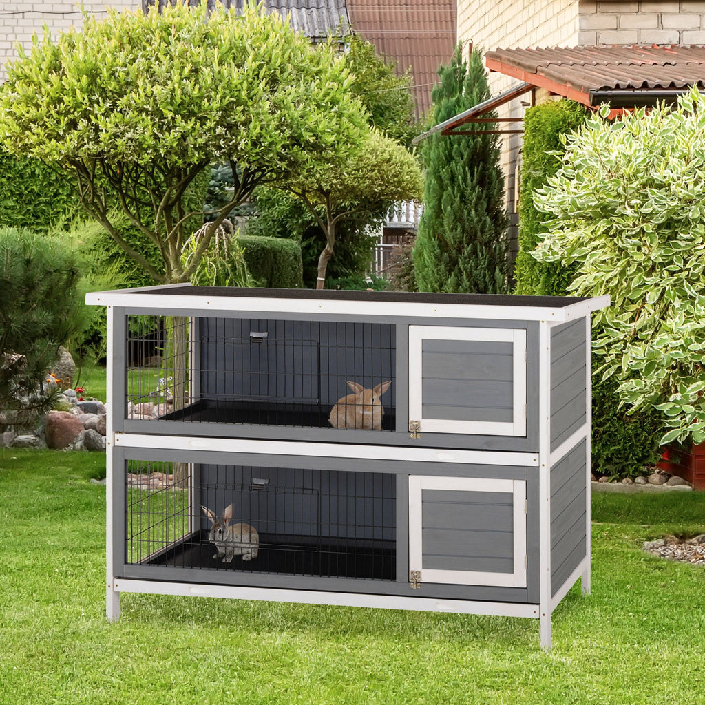 54" 2-Story Large Rabbit Hutch Bunny Cage Wooden Pet House Small Animal Habitat with Lockable Doors, No Leak Tray and waterproof Roof for Outdoor/Indoor Dark Grey