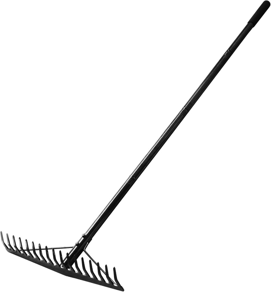 5.4FT Bow Heavy Duty Wide Metal Garden Lawn Rake, 17 Inch Garden Leaf Rake, for Loosening Soil, Raking Leaf, Leveling Rocks, Spreading Mulch Gravel, Rustproof Metal Rakes Garden Tools