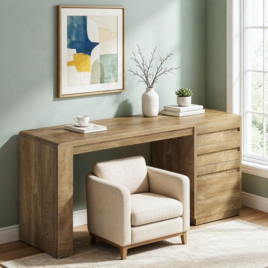 55" Farmhouse Executive Computer Desk with 3 Drawers Storage Cabinet - Spacious Workstation for Home Office