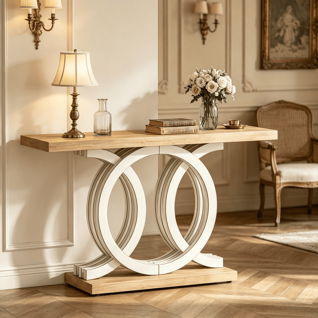 55" Geometric Console Table Modern Minimalist Design for Entryway And Living Room Decorative Storage Furniture