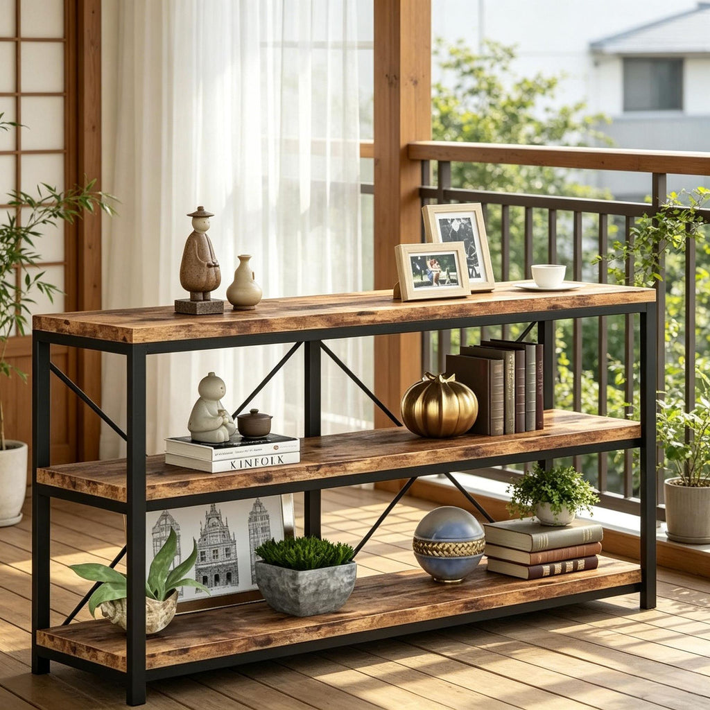 55 Inch Console Table Sofa Table TV Stand with 3-Tier Storage Shelves Living Room Decor Hallway Furniture