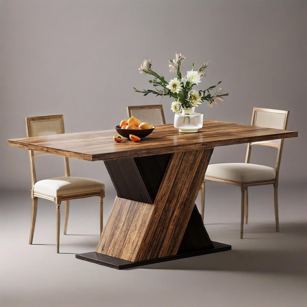55-Inch Farmhouse Dining Table for 4, Rectangle Rustic Brown Kitchen Dining Room Table, Wooden Dinner Table