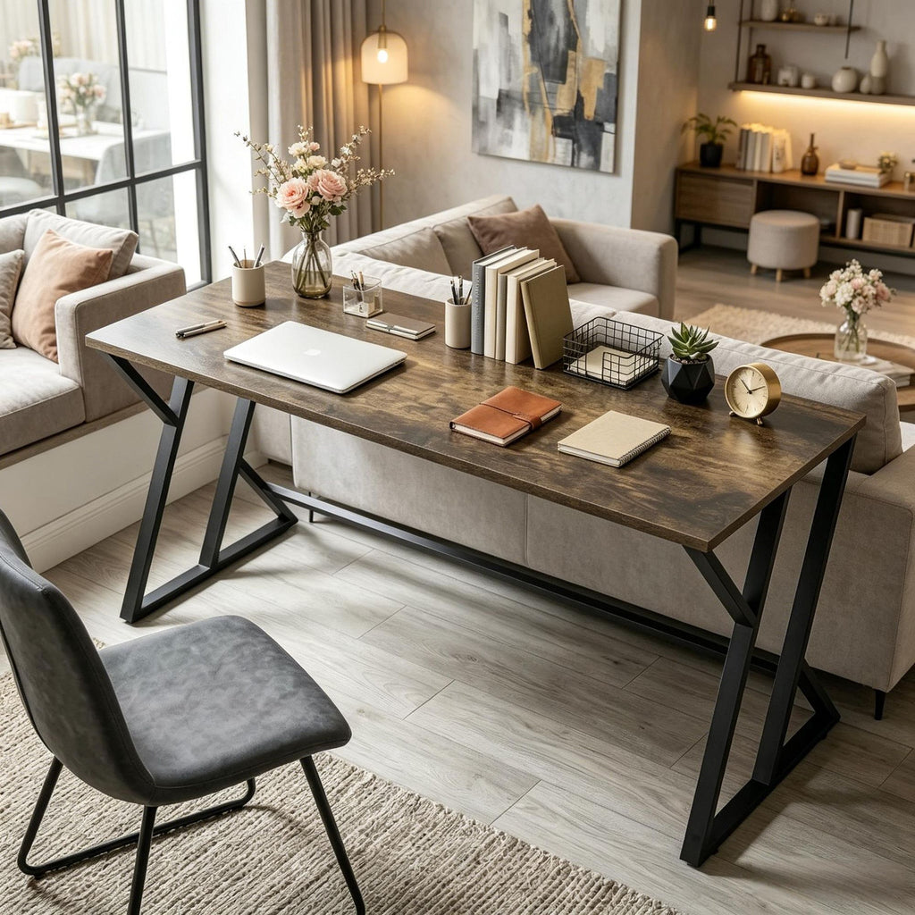 55 Inch Industrial Writing Desk with Z-Shaped Metal Leg Distressed Gray Computer Desk Study Table for Home Office