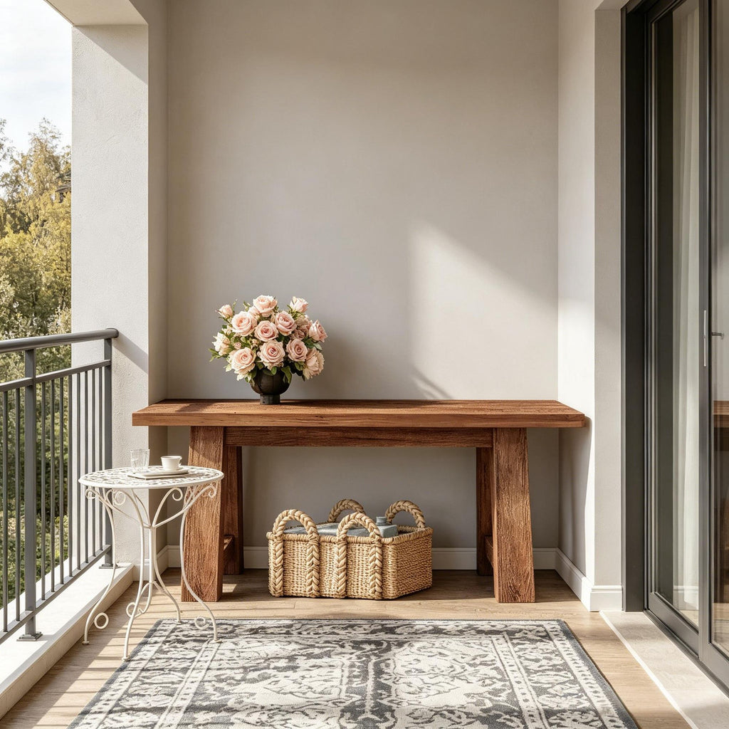 55 Inch Solid Wood Bench Farmhouse Style Shoe Entryway Bench for Living Room Decorative Furniture in Natural Wood Finish