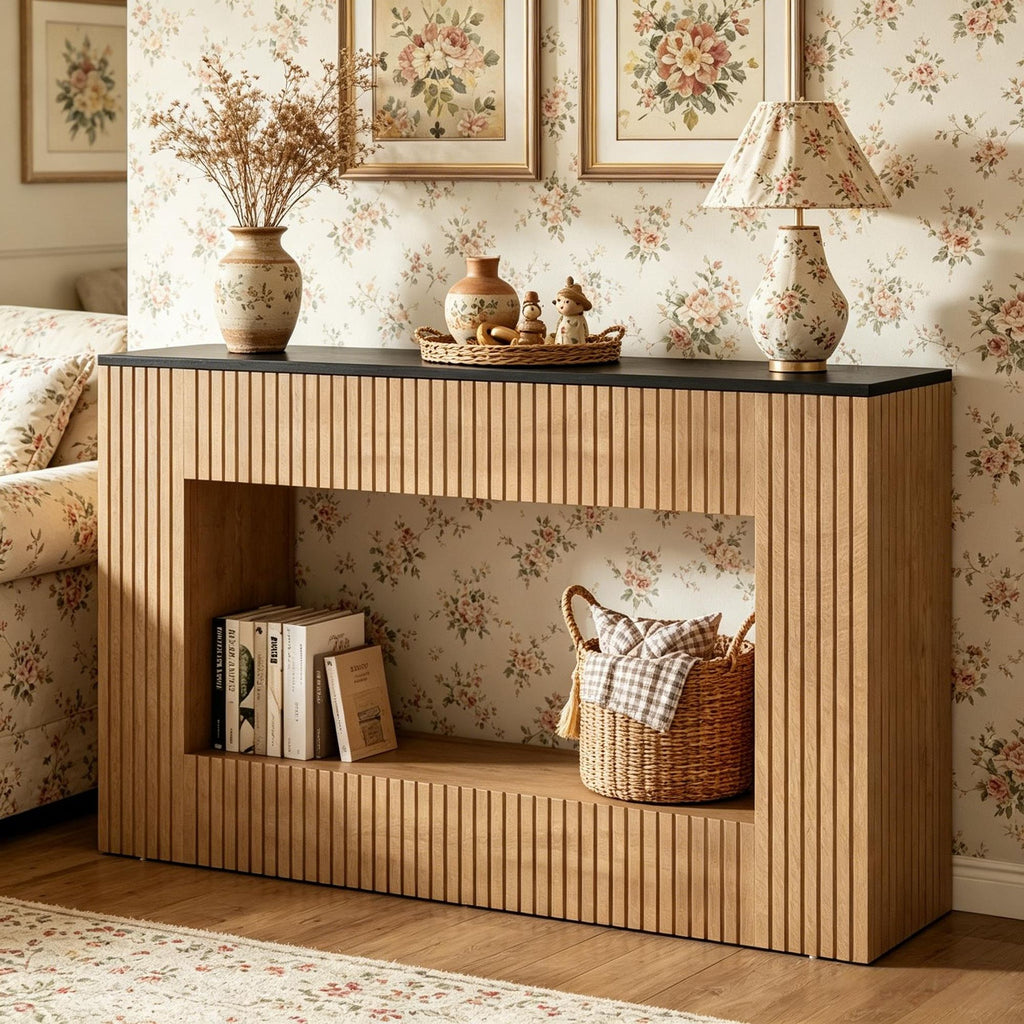 55 Inch Wood Console Table Entryway Sofa Table with Storage Living Room Decor Hall Tree Sofa Back Table
