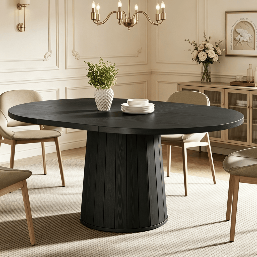 55" Oval Kitchen Dinner Table with Cylindrical Pedestal Dining Table - Modern Home Furniture Design