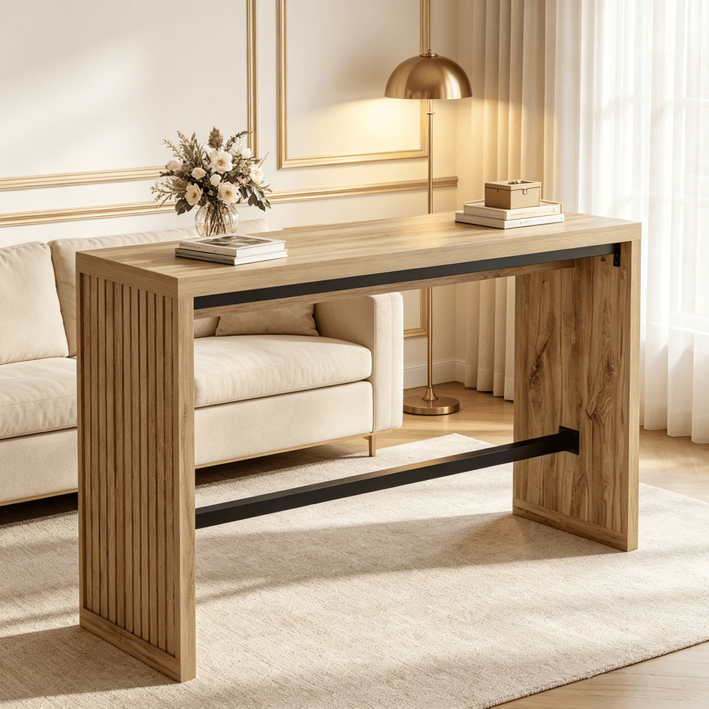 55" Rectangular Counter Height Pub Table with Metal Footrest Bar Table