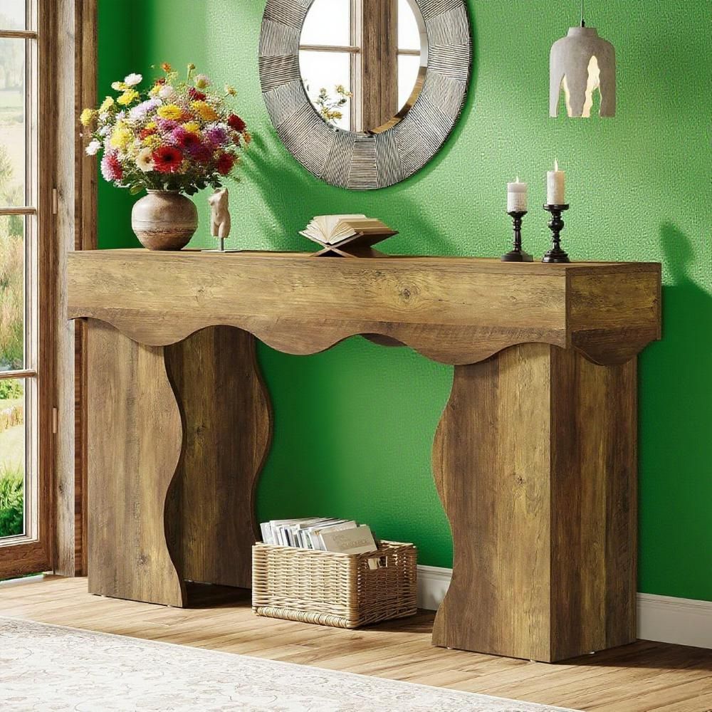 55.1" Console Table, Farmhouse Entryway Table with Scalloped Edges