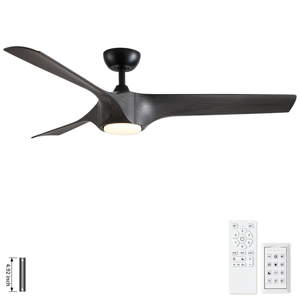 56 in. Indoor Matte Black Gray Wood Grain Ceiling Fan with Integrated LED Light Kit, Remote Included and DC Motor