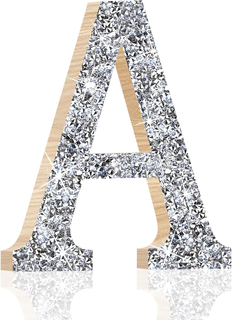 5.7 Inch Marquee Letters Wall Decor, Diamond Monogram Wooden Alphabet Signs, Living Room Bedroom Office Home Decor Wall Art, Initial Decorations Gifts for Wedding Birthday Party (A)