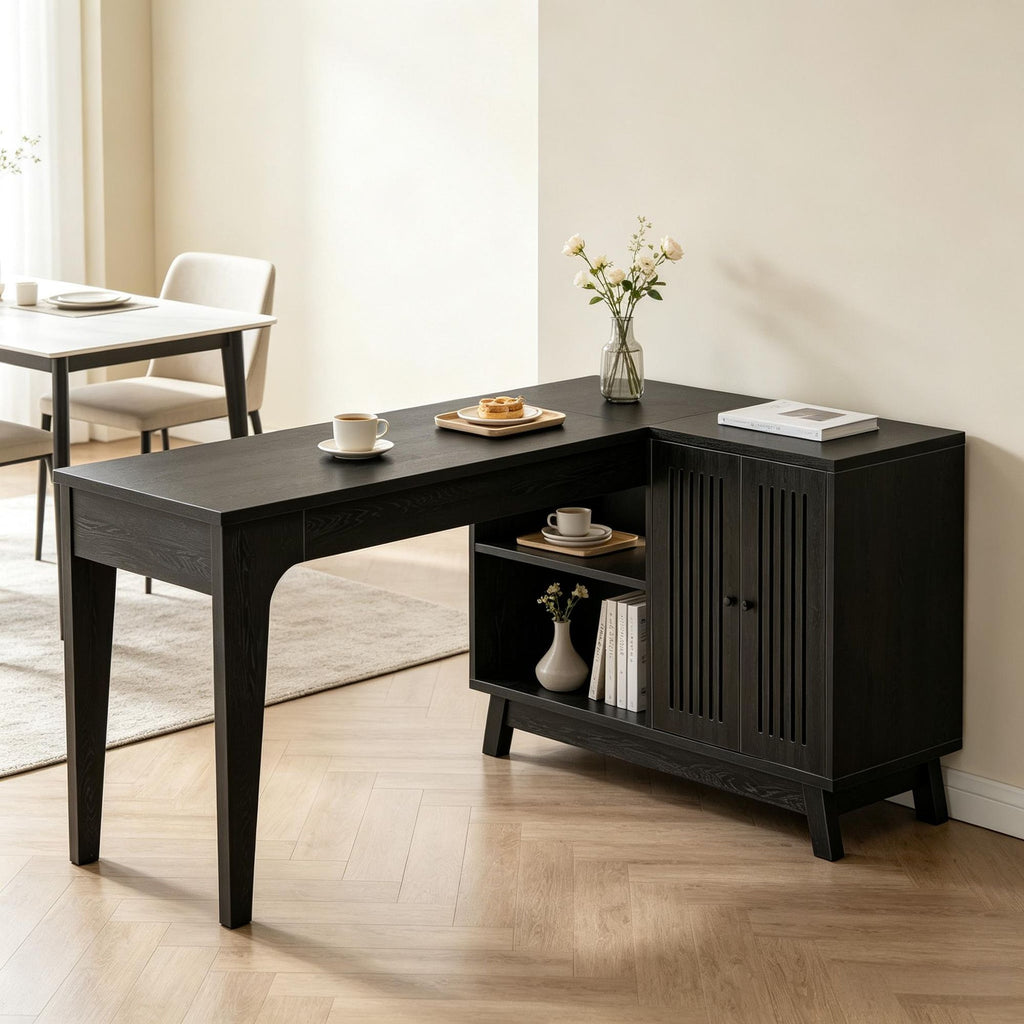 57" L-Shaped Corner Desk Wood Computer Desk Study Writing Table with Cabinet for Home Office