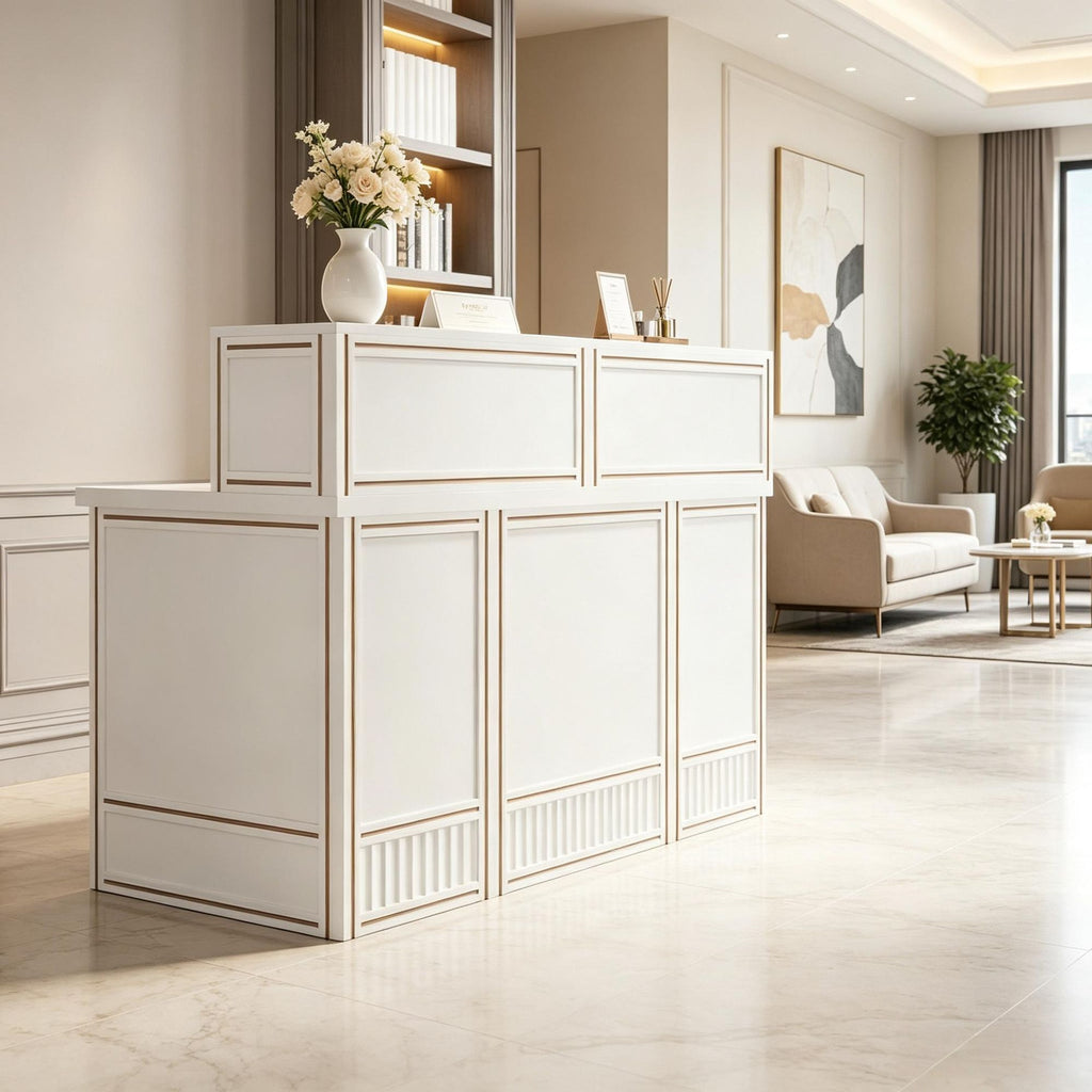 57" Reception Desk with Counter Metal Frame Front Desk Office Furniture for Business And Professional Use