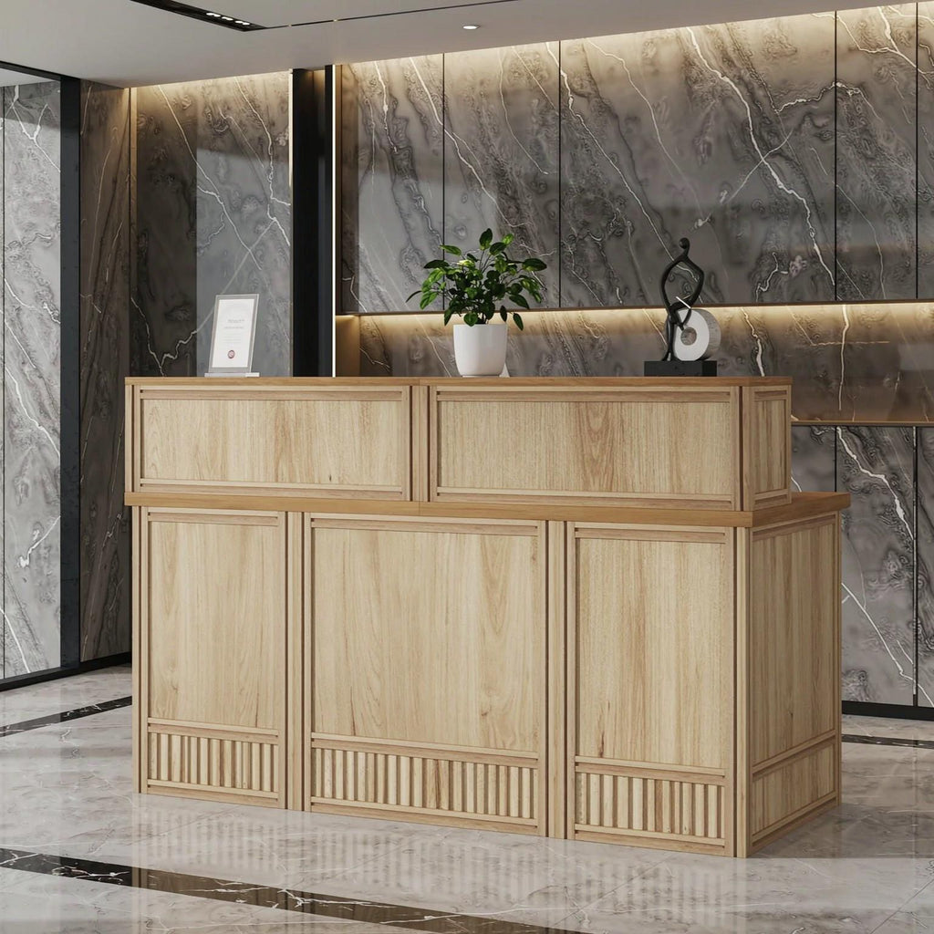 57" Reception Desk with Counter Metal Frame Front Desk Office Furniture for Business And Professional Use