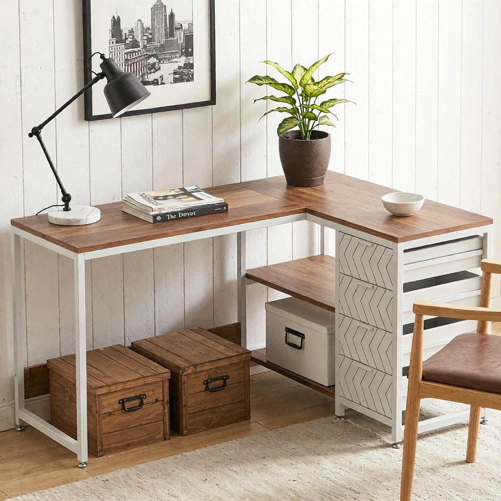 59" L-Shaped Desk Reversible Corner Computer Desk with Storage Drawers And Shelves Home Office Desk Workstation