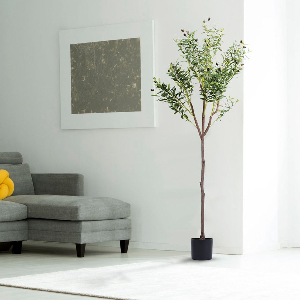 5.9FT Artificial Olive Tree Tall Fake Olive Plant Faux Potted Olive Tree with Lush Olive Branches and Fruits with Black Planter Pot for Modern Home Office Living Room Shop Cafe