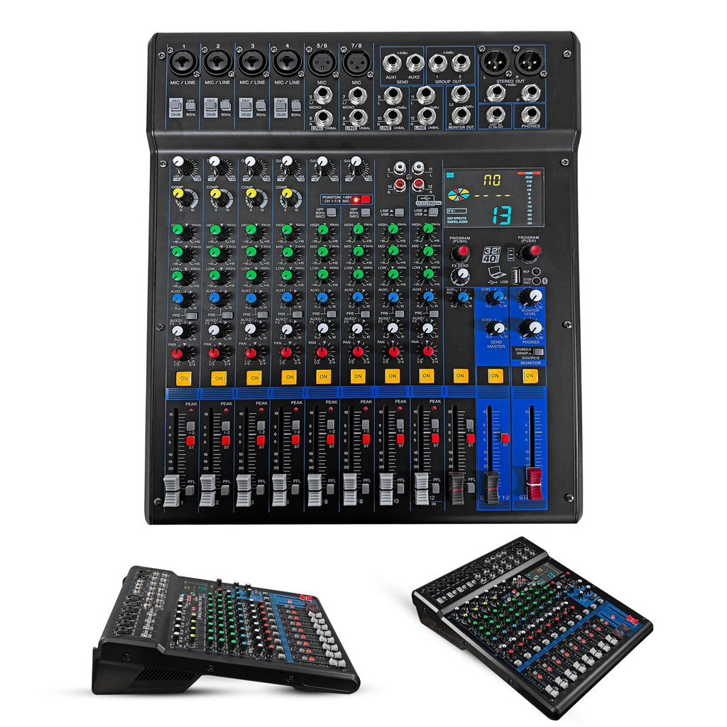 5Core Audio DJ Mixer 12 Channel Sound Board Console w 99 DSP Effect 48V Phantom Power - MX 12CH XU