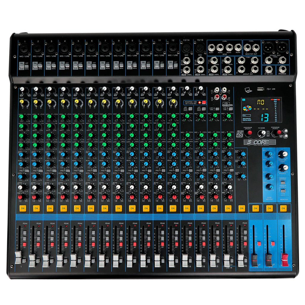 5Core Audio DJ Mixer 12 Channel Sound Board Console w 99 DSP Effect 48V Phantom Power - MX 12CH XU