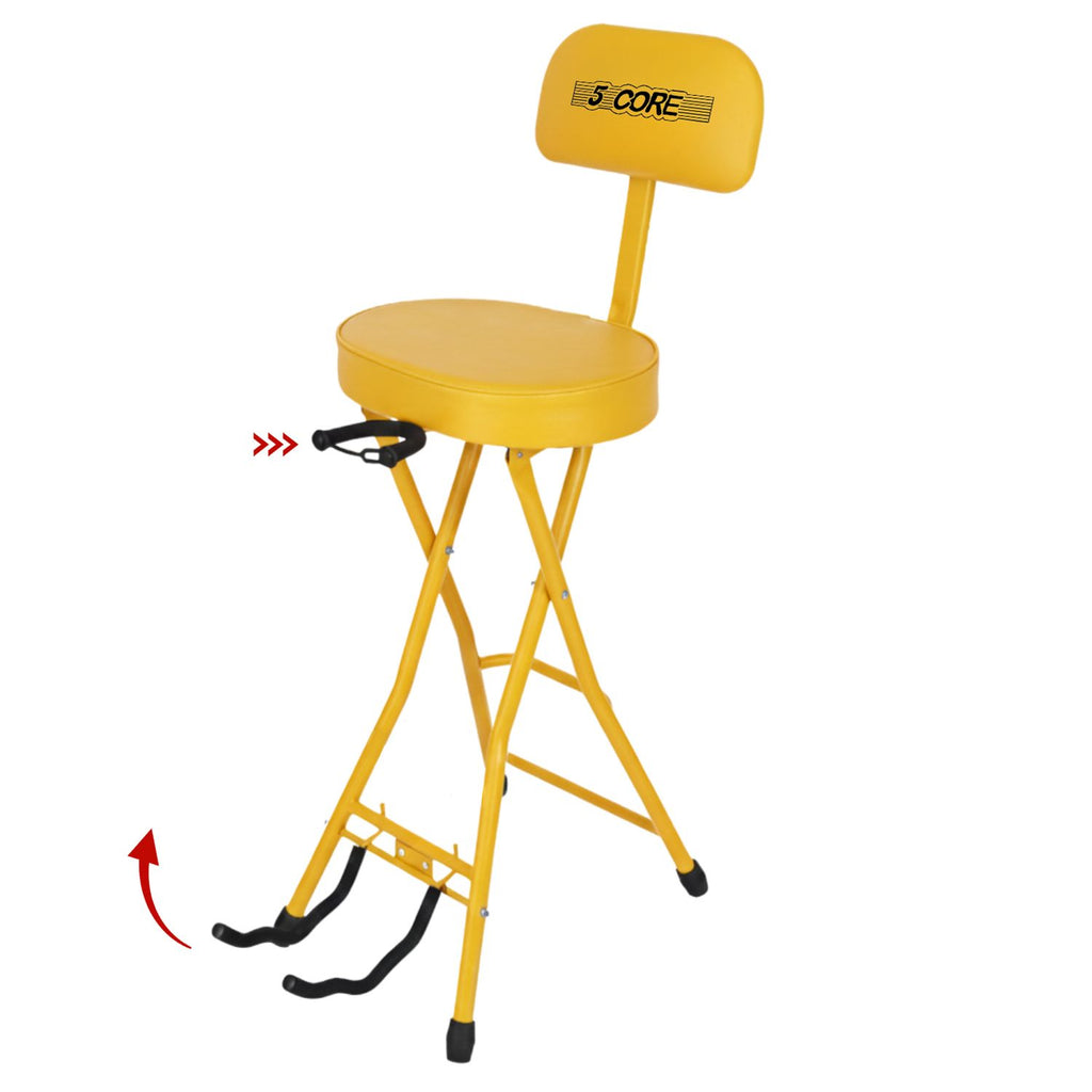 5Core Guitar Stool 3.15" Padded Chair w Backrest Foldable Music Seat Built in Foot Rest Guitar Stand