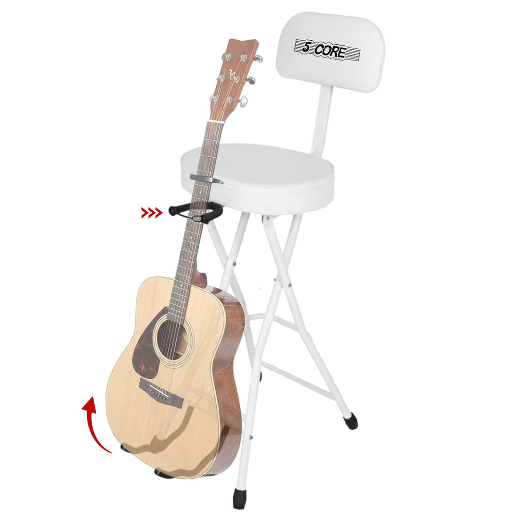 5Core Guitar Stool 3.15" Padded Chair w Backrest Foldable Music Seat Built in Foot Rest Guitar Stand