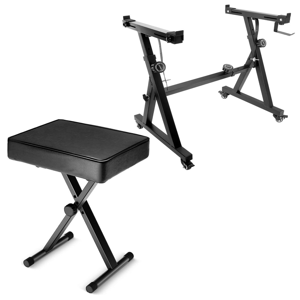 5Core Keyboard Stand Padded Bench Combo Set for Keyboardists Adjustable Portable