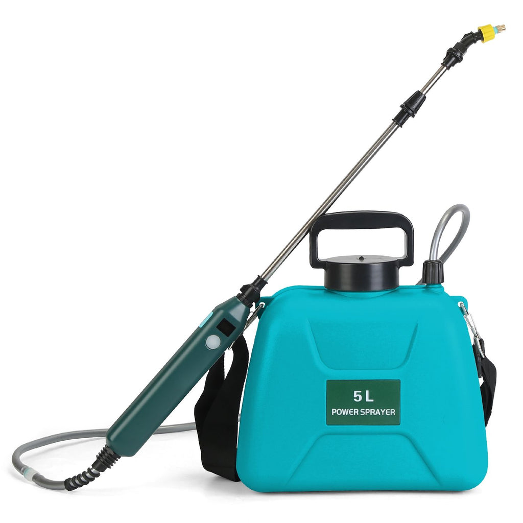 5L/1.32Gallon Battery Operated Water Sprayer Portable Garden Sprayer Electric Sprayer with Rechargeable Handle Telescopic Wand 3 Spray Nozzles Shoulder Strap for Lawn Garden